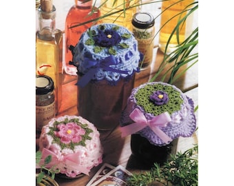 Vintage Crochet Pattern Floral Jar Cover Lids PDF Instant Digital Download Mason Jar Flower Lid Covers