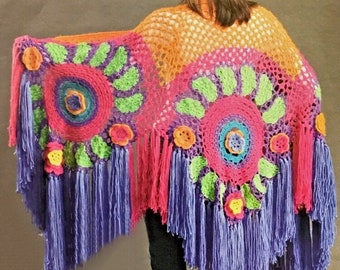 Womens Crochet Pattern Age of Aquarius Artistic Mandala Fringe Shawl PDF Instant Digital Download Bohemian Mystical Tarot Reader Wrap