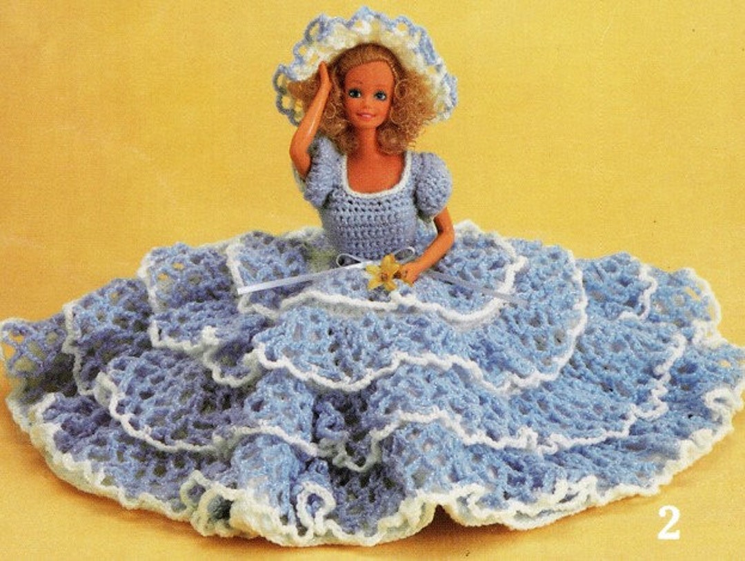 Vestiti vintage Barbie modello uncinetto abito con volant di pizzo e cappello Poofy Southern Belle PDF bambola da letto con download digitale istantaneo e stampabile Etsy Italia