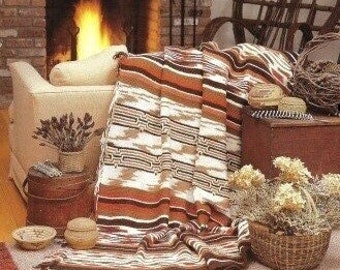 Vintage Crochet Pattern Striped Southwestern Navajo Afghan Blanket Variegated Indian Throw PDF Instant Digital Download