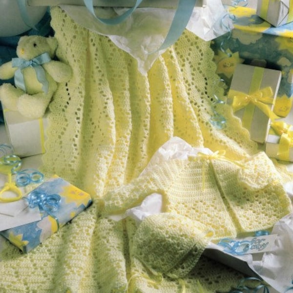 Vintage Crochet Pattern Diamond Layette Lacy Baby Afghan Blanket Sacque Jacket Bonnet PDF Instant Digital Download 3-6 months