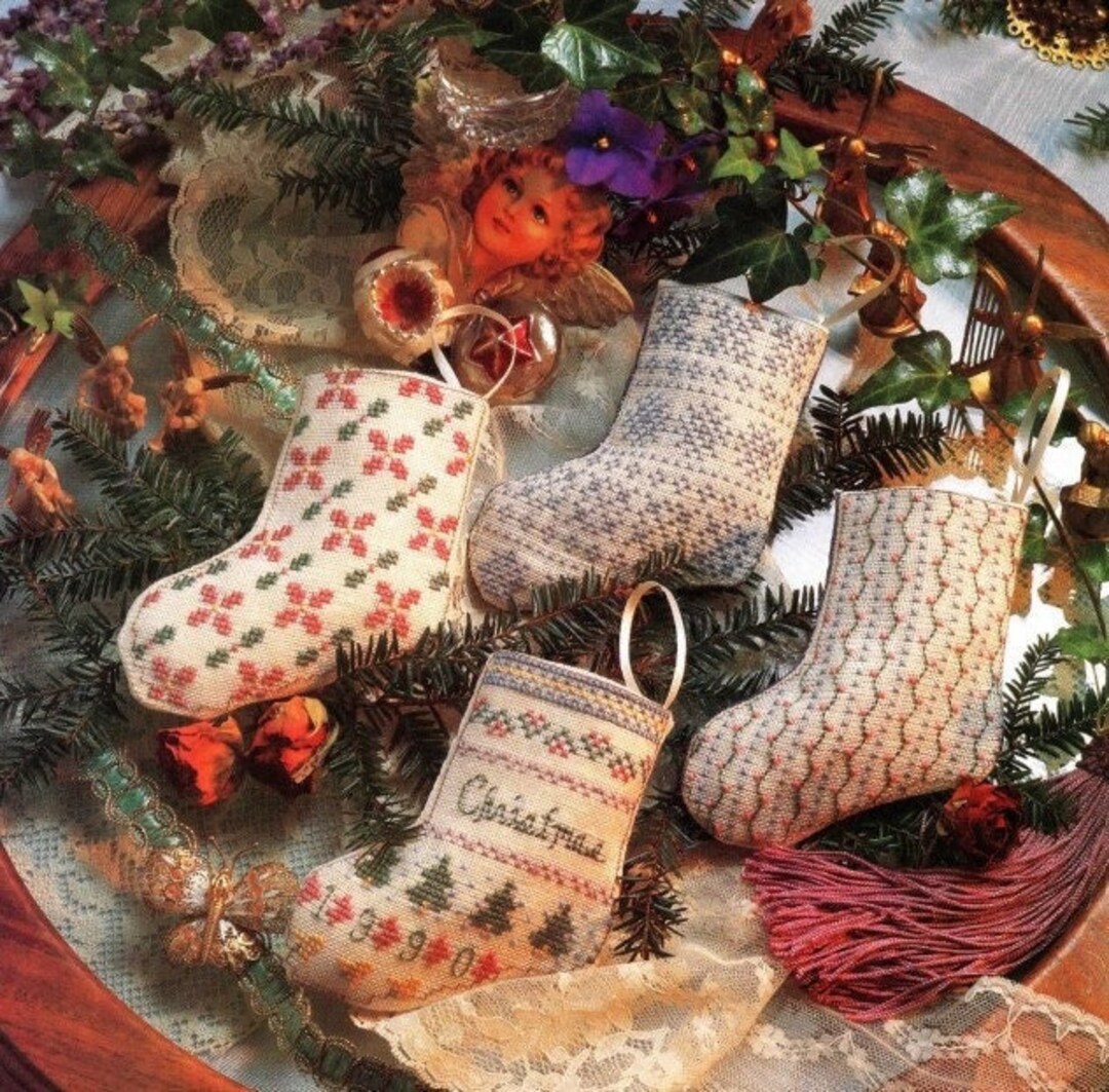 Vintage Cross Stitch Christmas Pattern Victorian Stocking Miniature ...