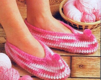 Vintage Crochet Pattern Cozy Spring Slippers Adult PomPom Slippers House Shoes PDF INSTANT Digital DOWNLOAD