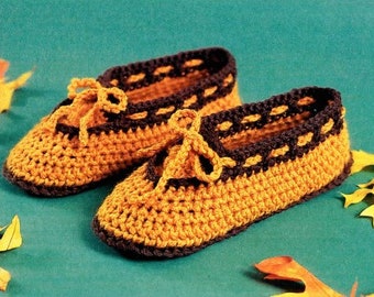 Vintage Crochet Pattern Adult Cozy Fall Moccasins Slippers PDF INSTANT Digital DOWNLOAD