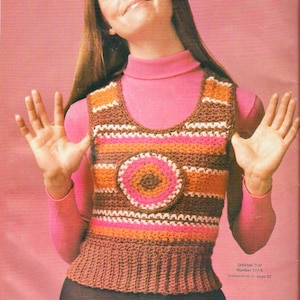 Vintage Crochet Pattern 70’s Mandala Granny Sweater Vest Tank Top Waistcoat PDF Instant Digital DOWNLOAD
