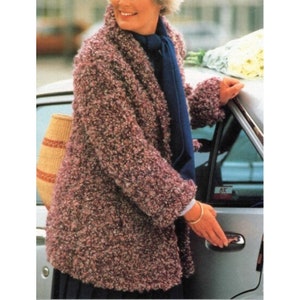 Vintage Crochet Pattern Winter Tweed Boucle Jacket Cardigan Sweater PDF Instant Digital Download Open Front with Pockets