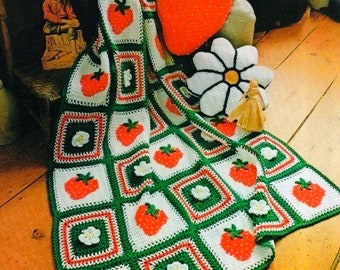 Vintage Afghan Crochet Pattern Strawberry and Daisy Patchwork Afghan Stitch Granny Square Motif Blanket PDF Instant Digital Download