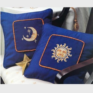 Vintage Cross Stitch Pattern Sun and Moon Pillows Motif Designs PDF Instant Digital Download