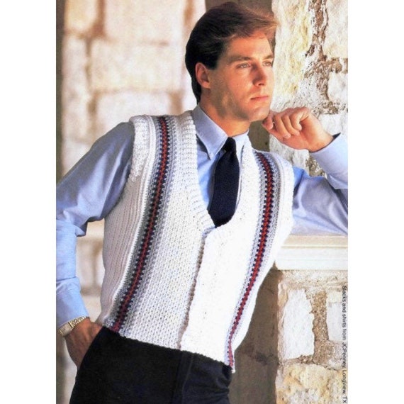 Vintage Men's Crochet Pattern Button up Sweater Vest PDF Instant