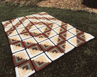 Vintage Crochet Afghan Pattern: Rustic Log Cabin Quilt (PDF Pattern)