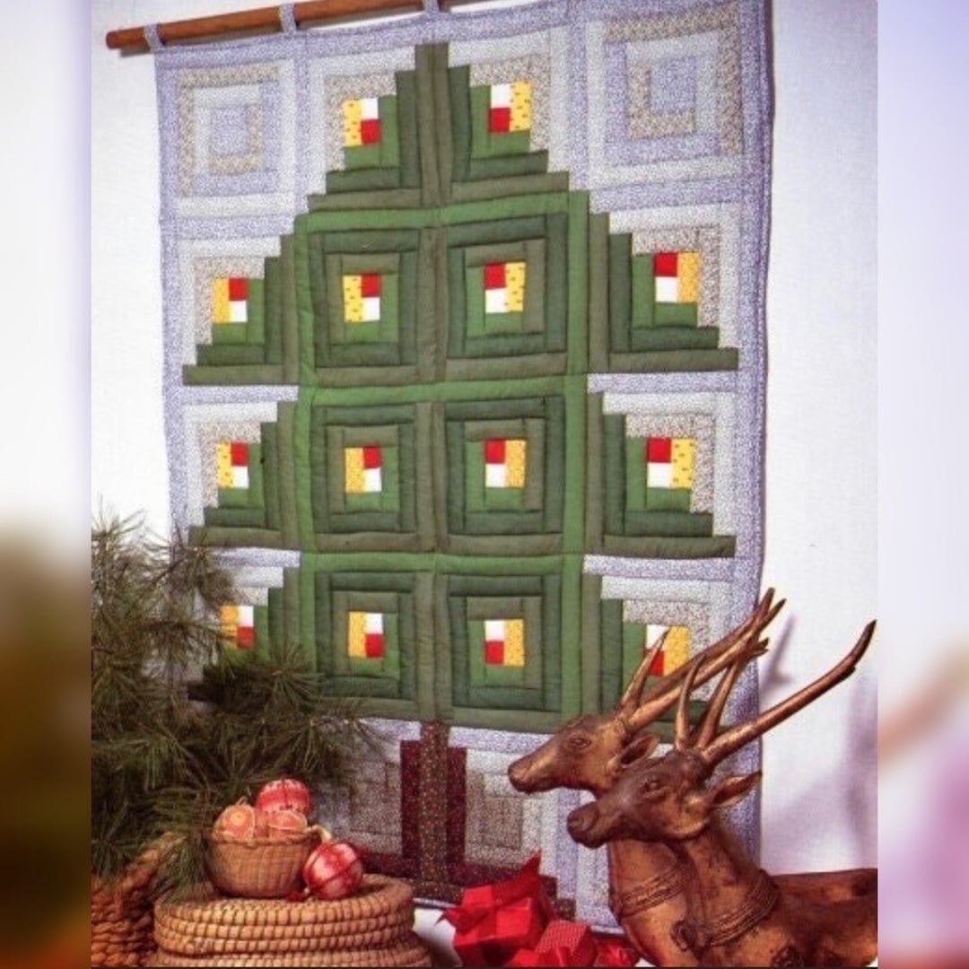 Vintage Quilt Sewing Pattern Log Cabin Christmas Pine Tree Wall Hanging ...
