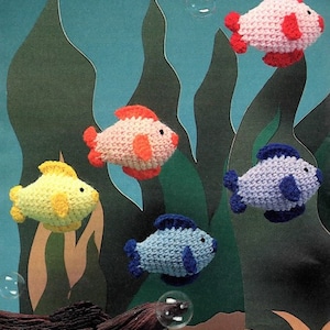 Vintage Crochet Pattern Fishy Friends School of Fish Amigurumi Stuffed Plush Toy PDF Instant Digital Download
