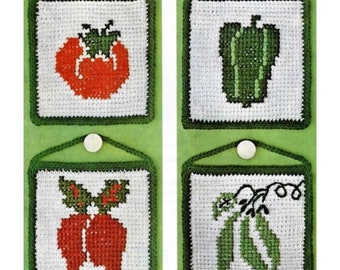 Vintage Crochet Pattern Vegetable Hot Pad Set Pot Holder Country Kitchen Decor PDF Pattern Instant Digital Download Afghan Stitch