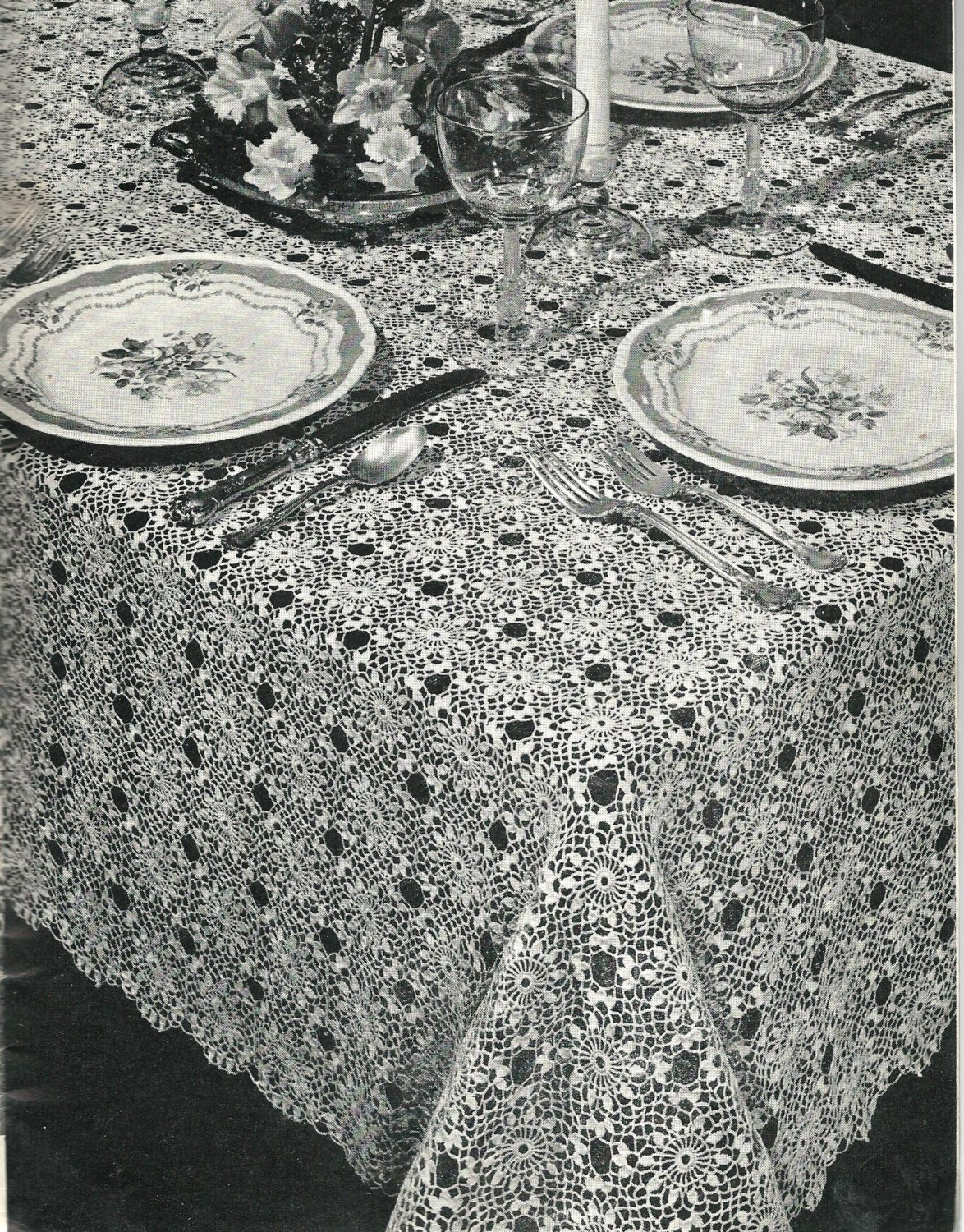 35 Crochet Tablecloth Patterns with Doilies, Motifs, and Table Runners 22 Vintage Crochet Pattern Cluster Rectangle Tablecloth