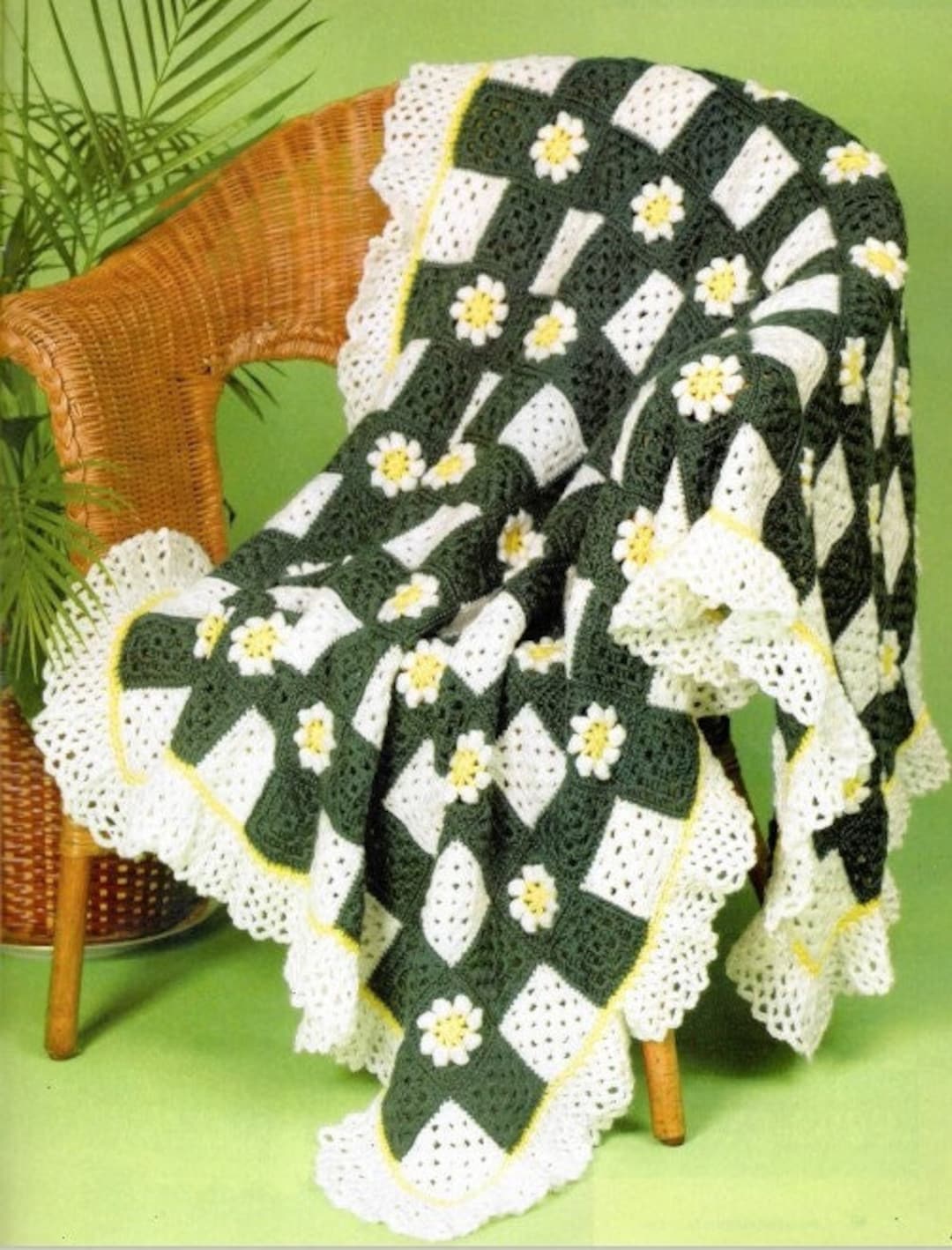 Vintage Crochet Pattern Field of Daisies Floral Rose Granny Square Afghan Daisy Motif Blanket