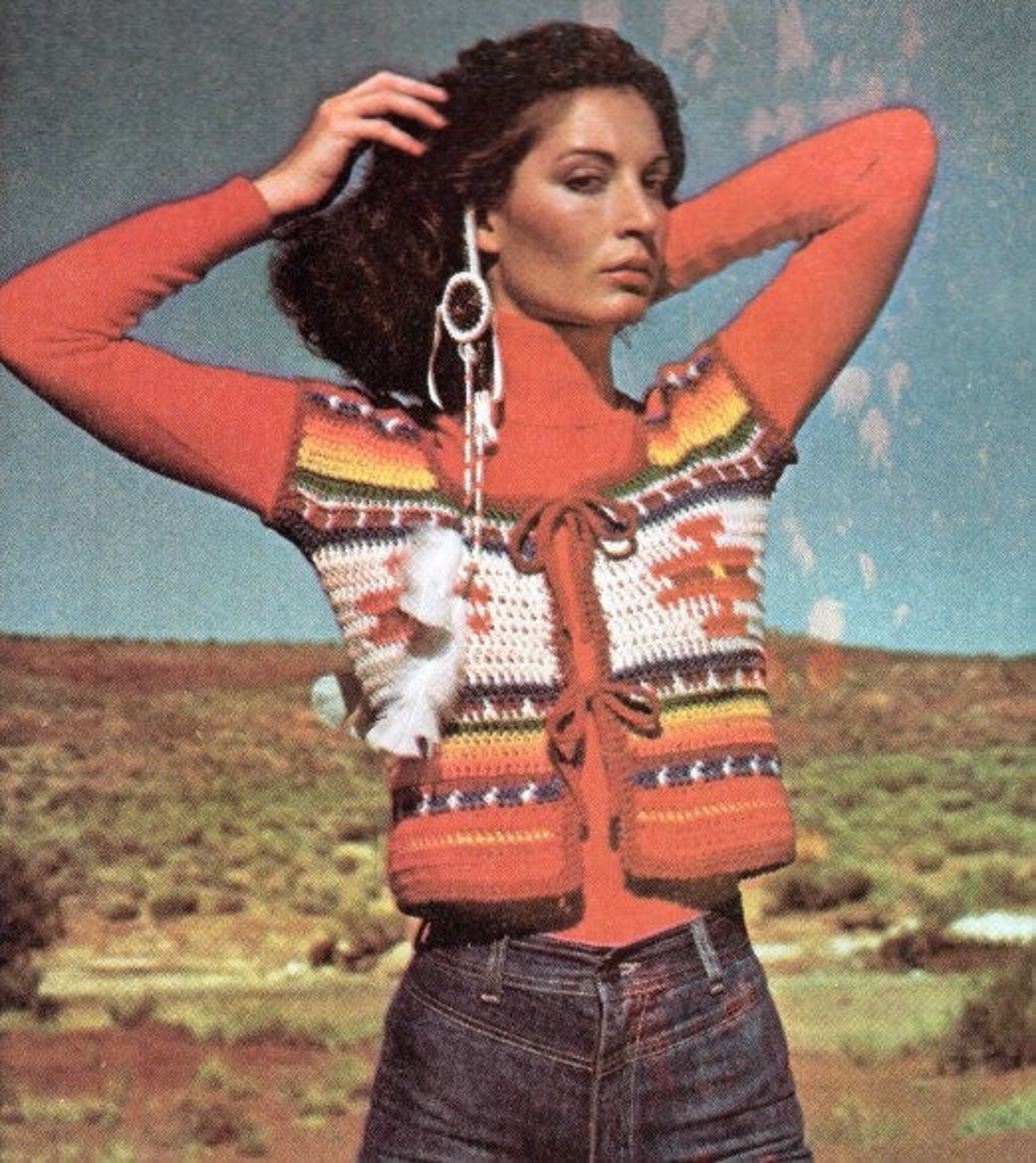 Vintage Crochet Pattern Indian Aztec Sweater Vest Southwestern Tie Top ...