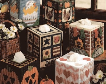 Vintage Plastic Canvas Patten Book Holiday Boutique Tissue Box Covers Leaflet PDF Instant Download 6 Designs Halloween Christmas