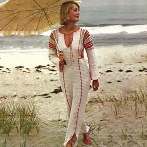Vintage Crochet Pattern Crocheted Maxi Caftan Dress, Beach Cover Up, PDF Instant Digital Download Boho Long Dress