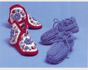 Vintage Crochet Pattern Adult Cozy Slippers Pattern PDF INSTANT Digital DOWNLOAD Granny Square and Ribbed Patten