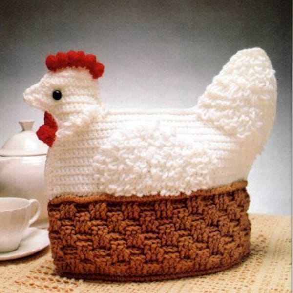 Vintage Crochet Pattern Hen Chicken Tea Cozy PDF Instant Digital Download Kettle Cosy Cover Teapot Topper Hen on a Nest