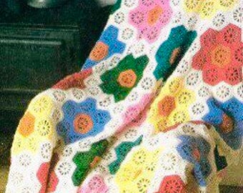 Vintage Crochet Pattern Grandmother's Flower Garden Afghan Hexagon Motif Blanket  PDF Instant Digital Download