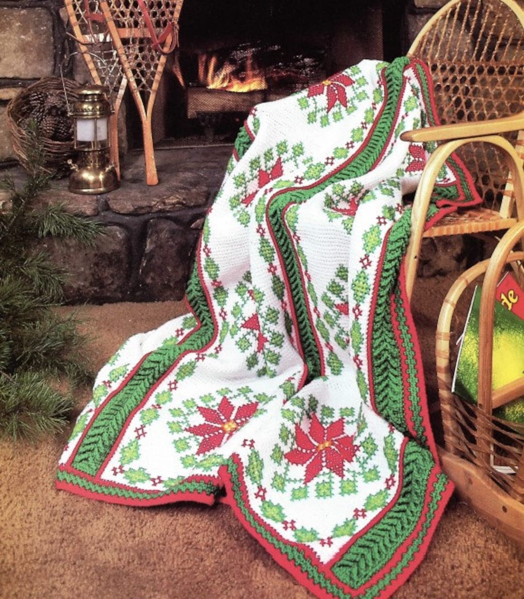 Vintage Crochet Christmas Blanket Pattern Poinsettia Bloom Afghan