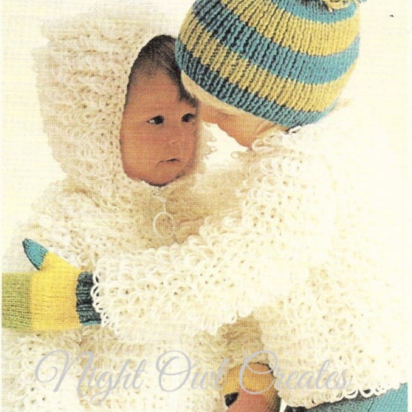 Modèle au crochet vintage pour enfant « Fourrure » à capuche pour enfant, pull au crochet et veste manteau PDF Modèle numérique instantané filles garçons enfants