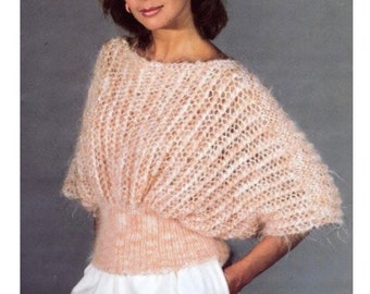 Vintage Knitting Pattern Harmonie Sweater Vest Loose Slouchy Fit Off Shoulder PDF Instant Digital Download 1980's