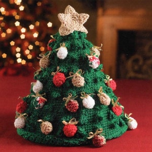 Vintage Christmas Tree Crochet Pattern Tree Table Topper with Ornaments Centerpiece Holiday Decor PDF Instant Digital Download