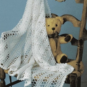 Vintage Crochet Pattern White Lacy Baby Afghan Blanket PDF Instant Digital Download Stroller Cover Lapghan Blanket 42&quot; X 42 Square