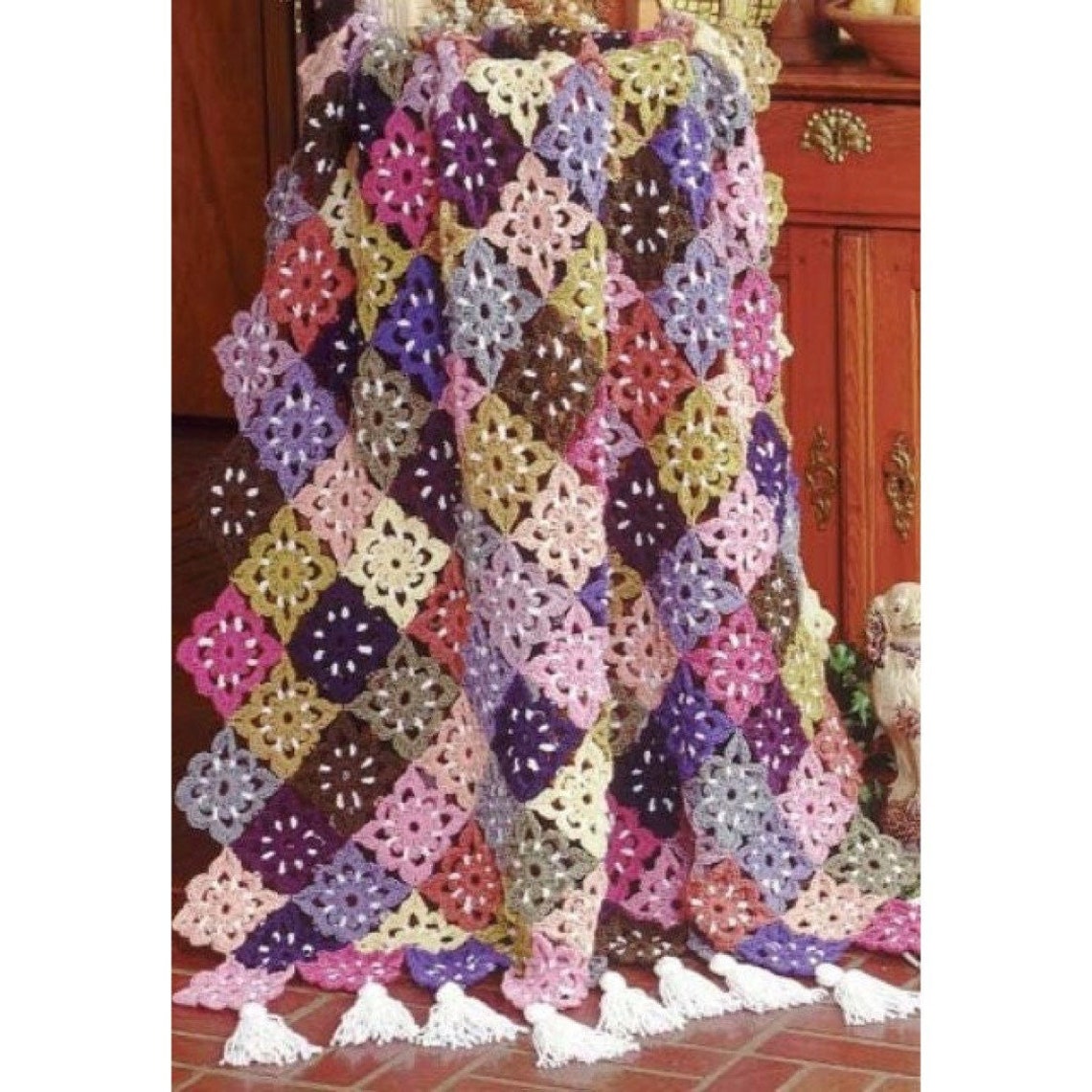 Vintage Crochet Afghan Pattern Floral Fiesta Afghan Flower Etsy