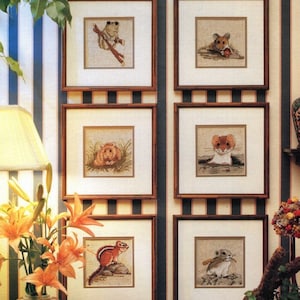 Vintage Cross Stitch Pattern Book Leaflet Woodland Friends Creatures PDF Instant Digital DOWNLOAD Mouse Frog Weasel Hamster Chipmunk Pika