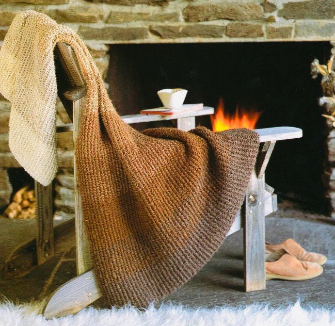 Afghan Knitting Pattern Modern Ombre Alpaca Throw Fall Fireside
