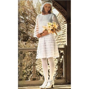 Vintage Crochet Wedding Dress Pattern Heirloom Lace Gown Knee Length Head Dress Hat PDF Instant Digital Download