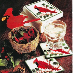 Vintage Plastic Canvas Pattern Christmas Cardinal Bird Coaster Set PDF INSTANT Digital DOWNLOAD Christmas Spirit