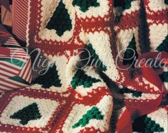 Christmas Blanket Crochet Pattern Evergreen Tree Motif Winter Afghan Throw Vintage PDF Instant Digital Download Granny Square