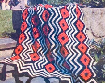 Vintage Crochet Afghan Pattern Geometric Retro Modern Granny Diamond Throw Blanket PDF Instant Digital Download
