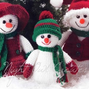 Vintage Crochet Pattern Smiling Snowman Family Amigurumi Stuffed Plush Toy PDF Instant Digital Printable Download Christmas Decor