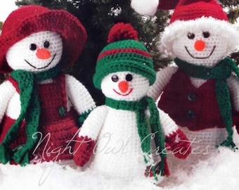 Vintage Crochet Pattern Smiling Snowman Family Amigurumi Stuffed Plush Toy PDF Instant Digital Printable Download Christmas Decor
