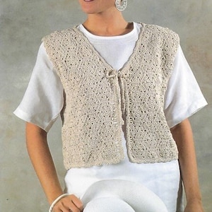 Vintage Crochet Vest Waistcoat Pattern Cropped Cardigan Sweater Short & Sweet Sleeveless Knit Top PDF Instant Digital Download