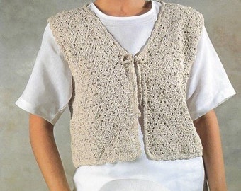 Vintage Crochet Vest Waistcoat Pattern Cropped Cardigan Sweater Short & Sweet Sleeveless Knit Top PDF Instant Digital Download