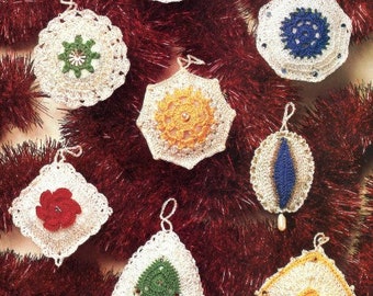 Vintage Christmas Crochet Pattern Lacy Beaded Tree Ornaments Victorian PDF Instant Digital Download