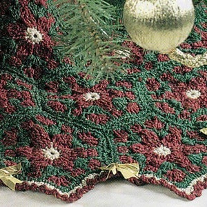 Vintage Christmas Crochet Pattern Touch of Gold Tree Skirt Hexagon Motif Metallic Shimmer PDF Instant Digital Download
