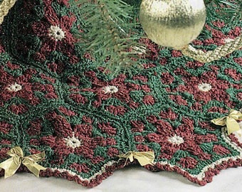 Vintage Christmas Crochet Pattern Touch of Gold Tree Skirt Hexagon Motif Metallic Shimmer PDF Instant Digital Download