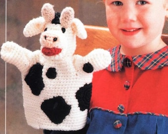 Vintage Crochet Pattern: Cow Hand Puppet Amigurumi (PDF Digital Download)