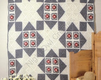 Vintage Crochet Quilt Pattern Patchwork Star Afghan Blanket Throw INSTANT Digital DOWNLOAD Now!