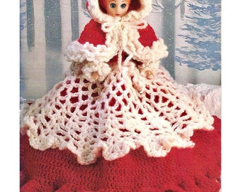 Vintage Crochet Pattern Doll Dress Winter Princess Bed Doll Fits 15in Doll PDF Instant Digital Download