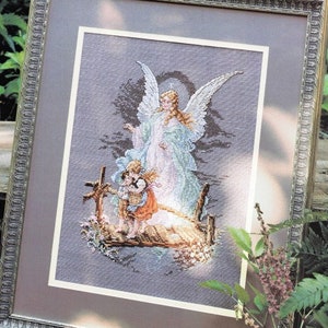 Vintage Cross Stitch Pattern Children&#39;s Guardian Angle 16X20 Framed Picture Wall Art Decor PDF Pattern INSTANT Digital DOWNLOAD