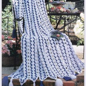 Vintage Mile a Minute Crochet Pattern Blueberry Ice Lace Afghan Throw Blanket PDF Instant Digital Download Blue and White