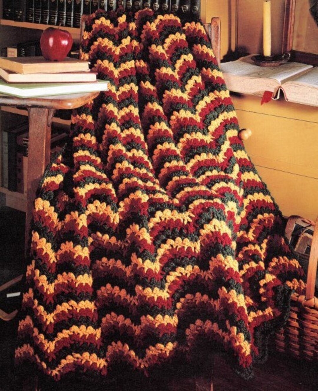 Textured Scallop Ripple Pattern Vintage Crochet Afghan Pattern September Fall Scallop Ripple Blanket ...